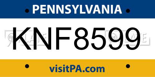 KNF8599 Pennsylvania License Plate