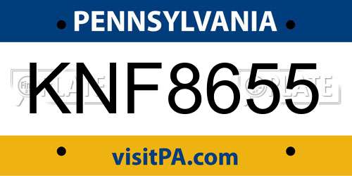 KNF8655 Pennsylvania License Plate
