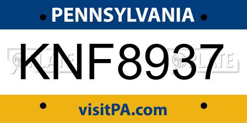 KNF8937 Pennsylvania License Plate