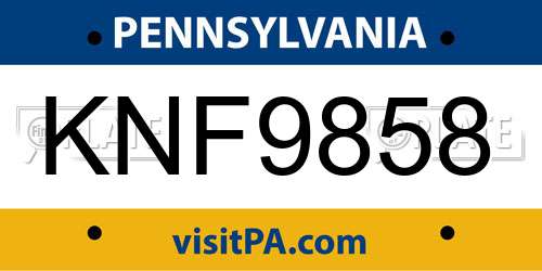 KNF9858 Pennsylvania License Plate