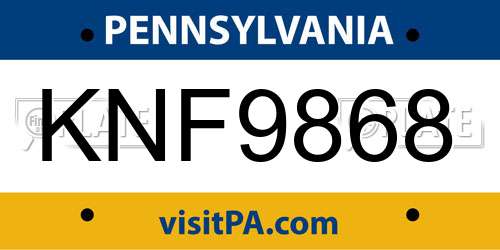 KNF9868 Pennsylvania License Plate