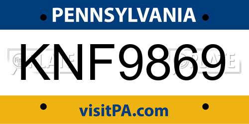 KNF9869 Pennsylvania License Plate