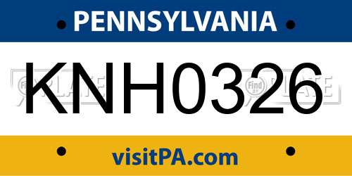 KNH0326 Pennsylvania License Plate
