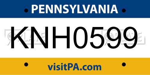 KNH0599 Pennsylvania License Plate