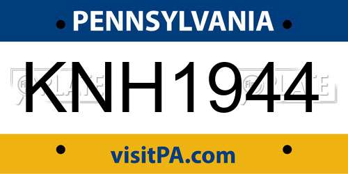 KNH1944 Pennsylvania License Plate