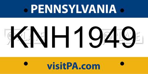 KNH1949 Pennsylvania License Plate