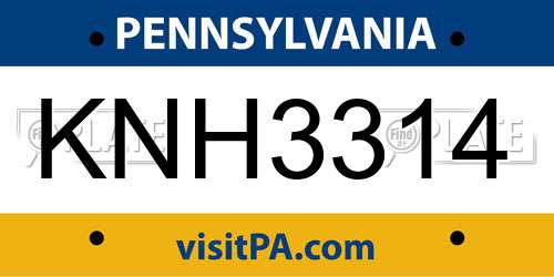 KNH3314 Pennsylvania License Plate