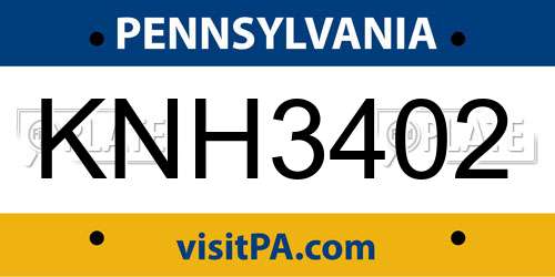 KNH3402 Pennsylvania License Plate