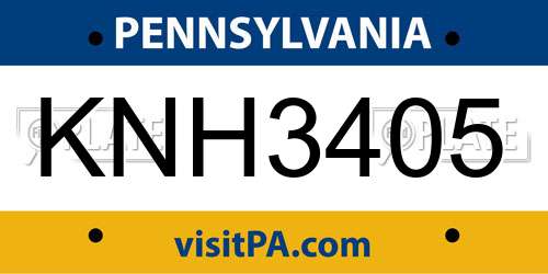KNH3405 Pennsylvania License Plate
