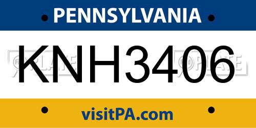 KNH3406 Pennsylvania License Plate