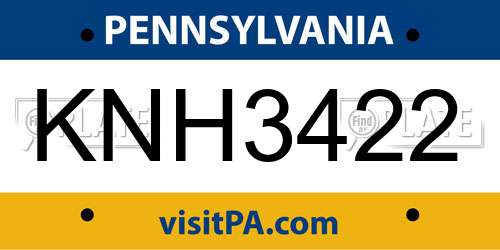 KNH3422 Pennsylvania License Plate