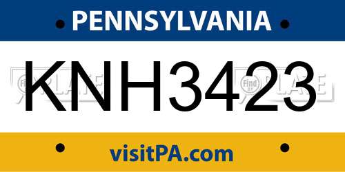 KNH3423 Pennsylvania License Plate