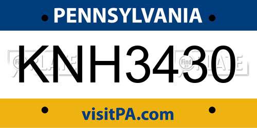 KNH3430 Pennsylvania License Plate