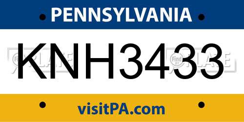 KNH3433 Pennsylvania License Plate