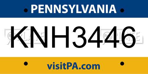 KNH3446 Pennsylvania License Plate