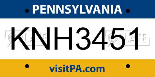 KNH3451 Pennsylvania License Plate