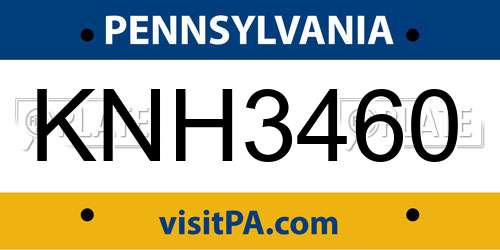KNH3460 Pennsylvania License Plate