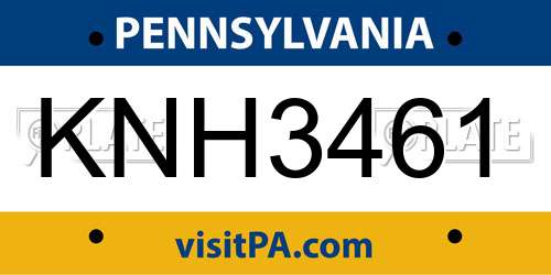 KNH3461 Pennsylvania License Plate