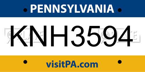 KNH3594 Pennsylvania License Plate