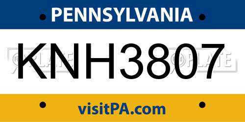 KNH3807 Pennsylvania License Plate