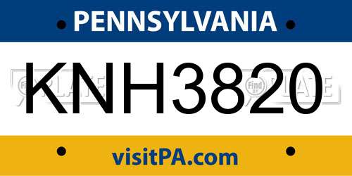 KNH3820 Pennsylvania License Plate