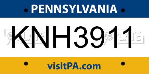KNH3911 Pennsylvania License Plate
