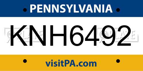 KNH6492 Pennsylvania License Plate