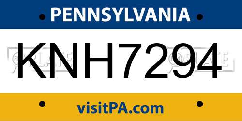 KNH7294 Pennsylvania License Plate
