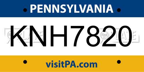 KNH7820 Pennsylvania License Plate