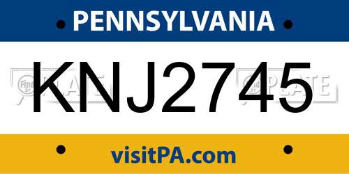 KNJ2745 Pennsylvania License Plate