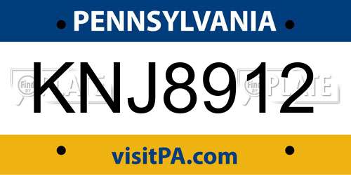 KNJ8912 Pennsylvania License Plate