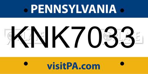 KNK7033 Pennsylvania License Plate
