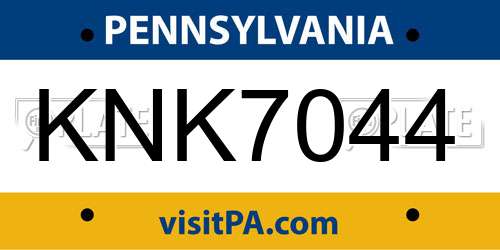KNK7044 Pennsylvania License Plate