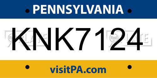 KNK7124 Pennsylvania License Plate