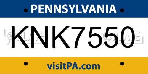 KNK7550 Pennsylvania License Plate