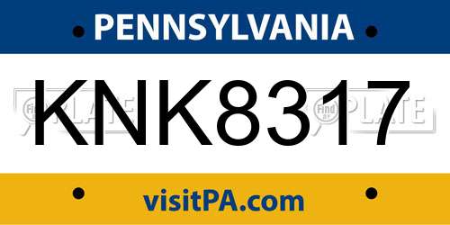 KNK8317 Pennsylvania License Plate