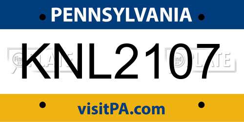 KNL2107 Pennsylvania License Plate