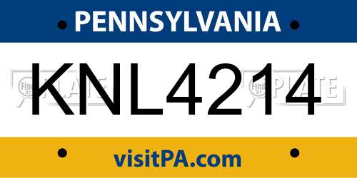 KNL4214 Pennsylvania License Plate