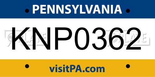 KNP0362 Pennsylvania License Plate