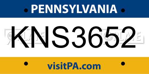 KNS3652 Pennsylvania License Plate