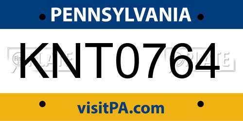 KNT0764 Pennsylvania License Plate