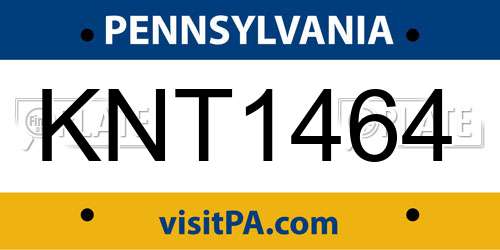 KNT1464 Pennsylvania License Plate