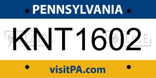 KNT1602 Pennsylvania License Plate