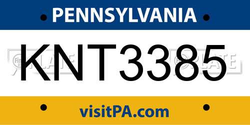 KNT3385 Pennsylvania License Plate