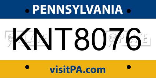KNT8076 Pennsylvania License Plate