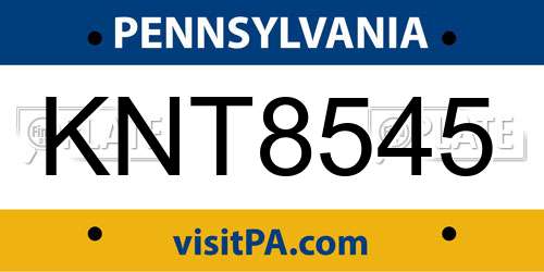 KNT8545 Pennsylvania License Plate