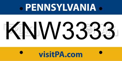 KNW3333 Pennsylvania License Plate