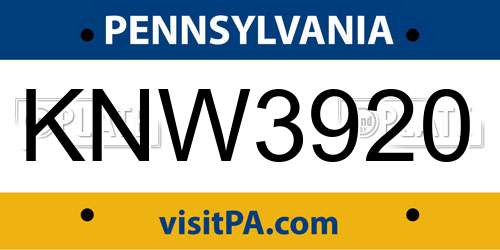 KNW3920 Pennsylvania License Plate