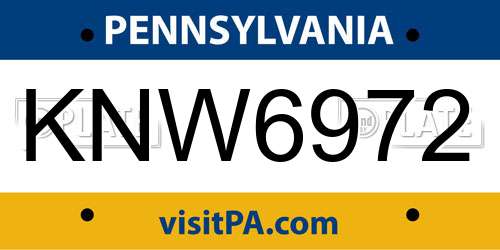 KNW6972 Pennsylvania License Plate