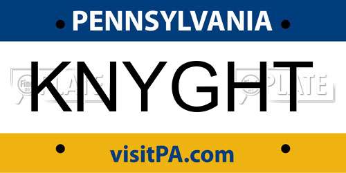 KNYGHT Pennsylvania License Plate